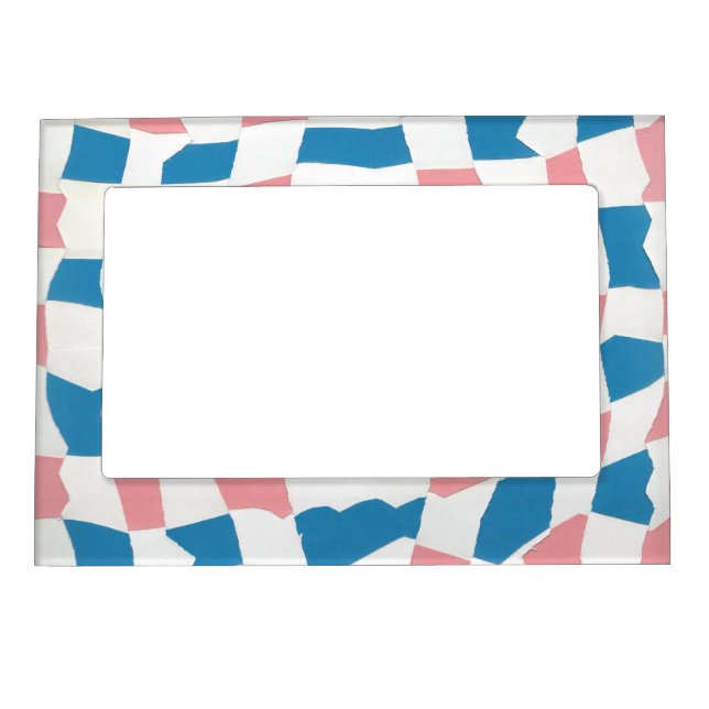 Retro Mod Pink Blue Checkerboard Abstract Magnetic Frame (Front)