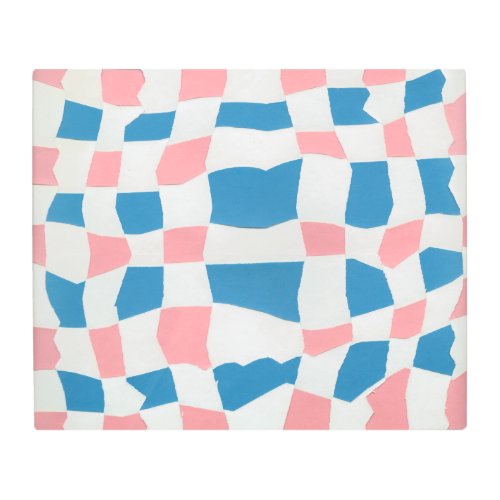 Retro Mod Pink Blue Checkerboard Abstract Metal Print