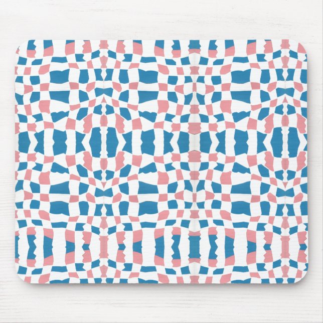 Retro Mod Pink Blue Checkerboard Abstract Mouse Pad (Front)
