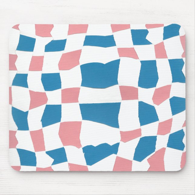 Retro Mod Pink Blue Checkerboard Abstract Mouse Pad (Front)