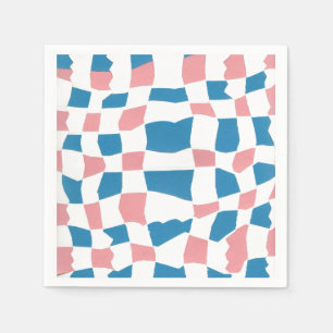 Retro Mod Pink Blue Checkerboard Abstract Napkins
