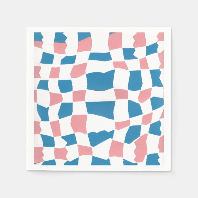 Retro Mod Pink Blue Checkerboard Abstract Napkins (Front)
