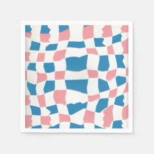 Retro Mod Pink Blue Checkerboard Abstract Napkins