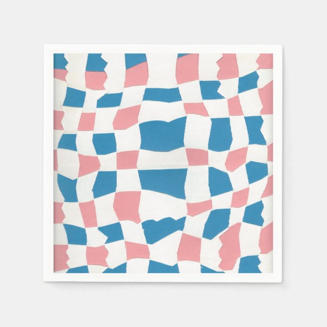 Retro Mod Pink Blue Checkerboard Abstract Napkins (Front)