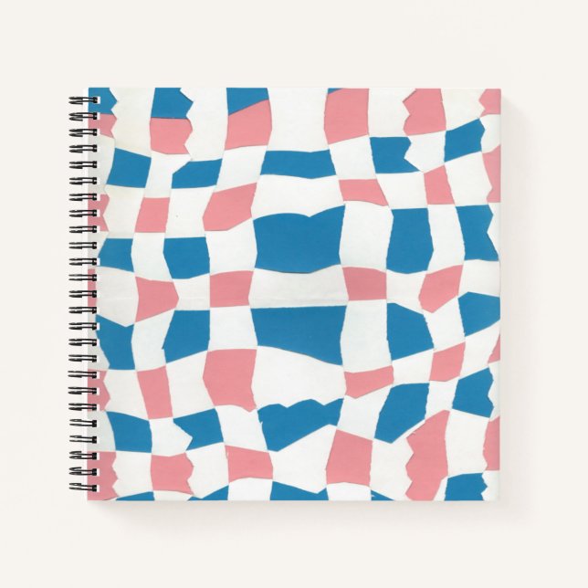 Retro Mod Pink Blue Checkerboard Abstract Notebook (Front)