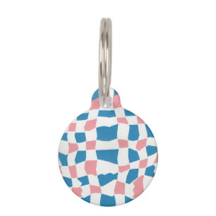 Retro Mod Pink Blue Checkerboard Abstract Pet ID Tag