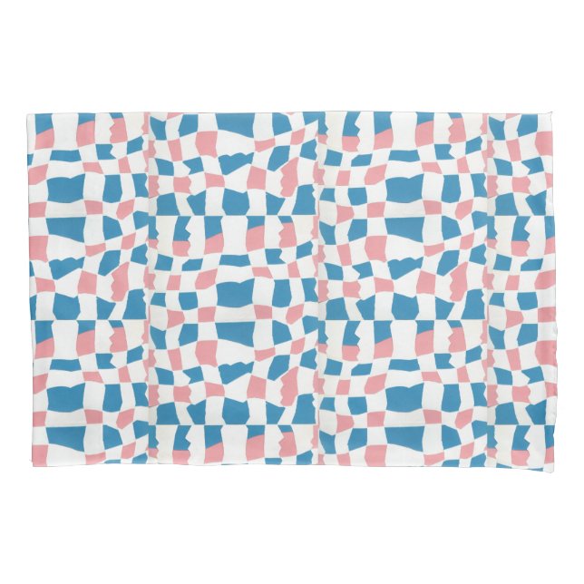 Retro Mod Pink Blue Checkerboard Abstract Pillow Case (Front)