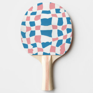 Retro Mod Pink Blue Checkerboard Abstract Ping Pong Paddle