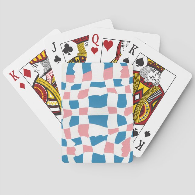 Retro Mod Pink Blue Checkerboard Abstract Poker Cards (Back)