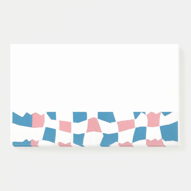 Retro Mod Pink Blue Checkerboard Abstract Post-it Notes (Front)