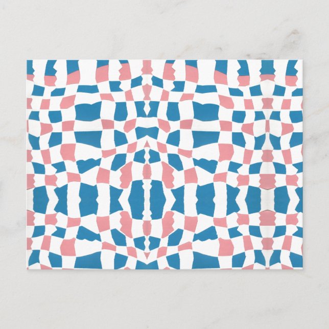 Retro Mod Pink Blue Checkerboard Abstract Postcard (Front)