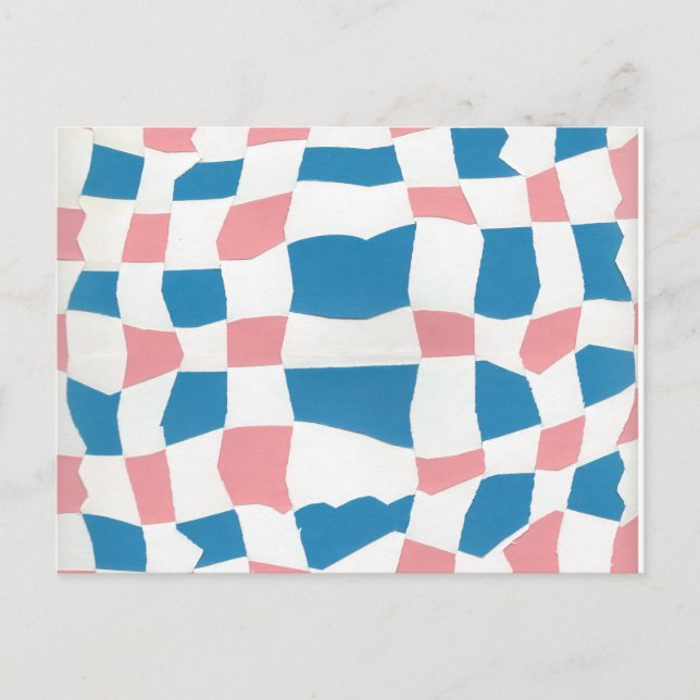 Retro Mod Pink Blue Checkerboard Abstract Postcard (Front)