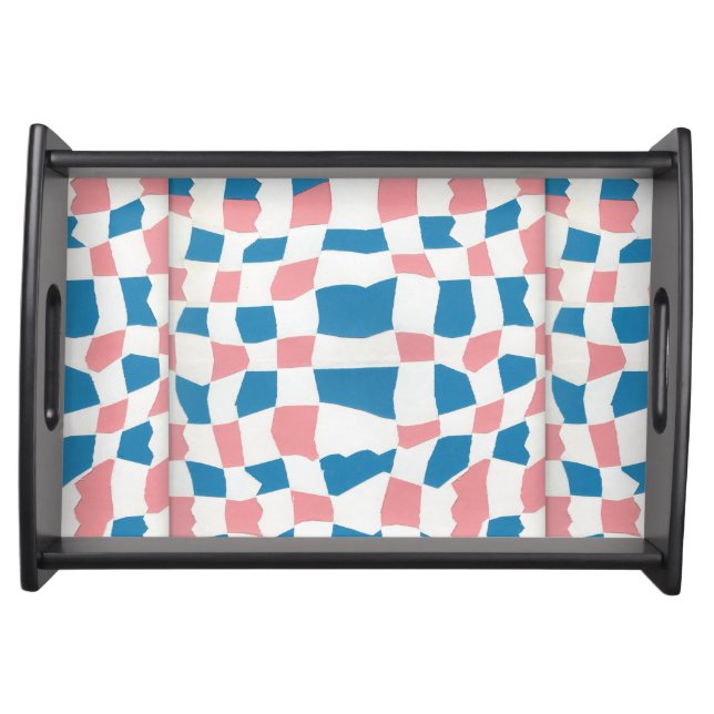 Retro Mod Pink Blue Checkerboard Abstract Serving Tray (Front)