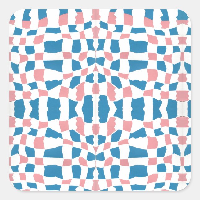 Retro Mod Pink Blue Checkerboard Abstract Square Sticker (Front)