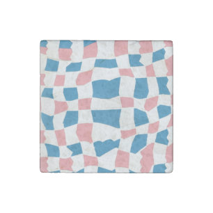 Retro Mod Pink Blue Checkerboard Abstract Stone Magnet