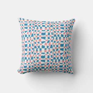 Retro Mod Pink Blue Checkerboard Abstract Throw Pillow