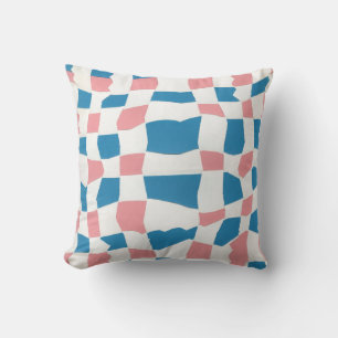 Retro Mod Pink Blue Checkerboard Abstract Throw Pillow