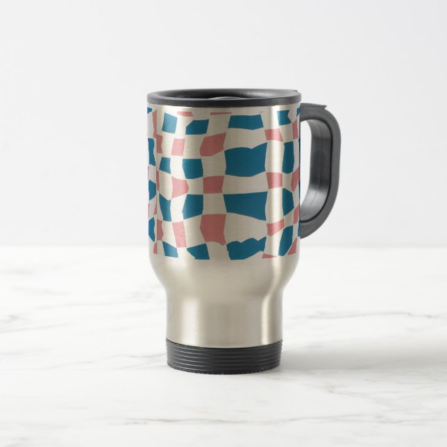 Retro Mod Pink Blue Checkerboard Abstract Travel Mug (Front Right)