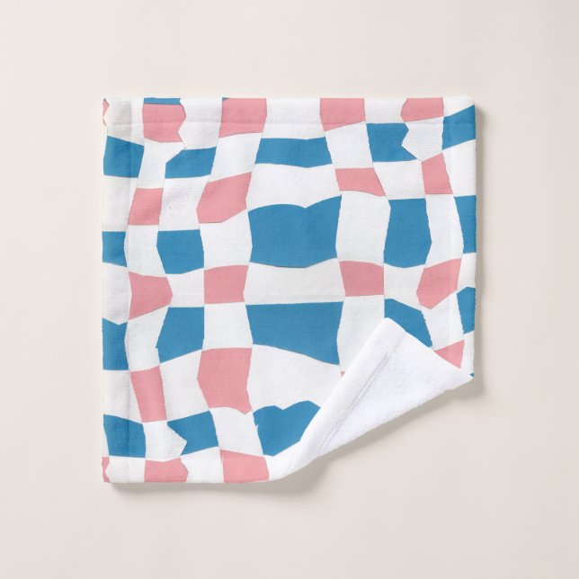 Retro Mod Pink Blue Checkerboard Abstract Wash Cloth (Wash Cloth)