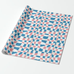 Retro Mod Pink Blue Checkerboard Abstract Wrapping Paper
