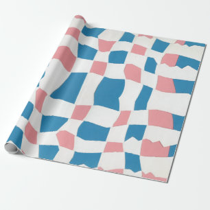 Retro Mod Pink Blue Checkerboard Abstract Wrapping Paper