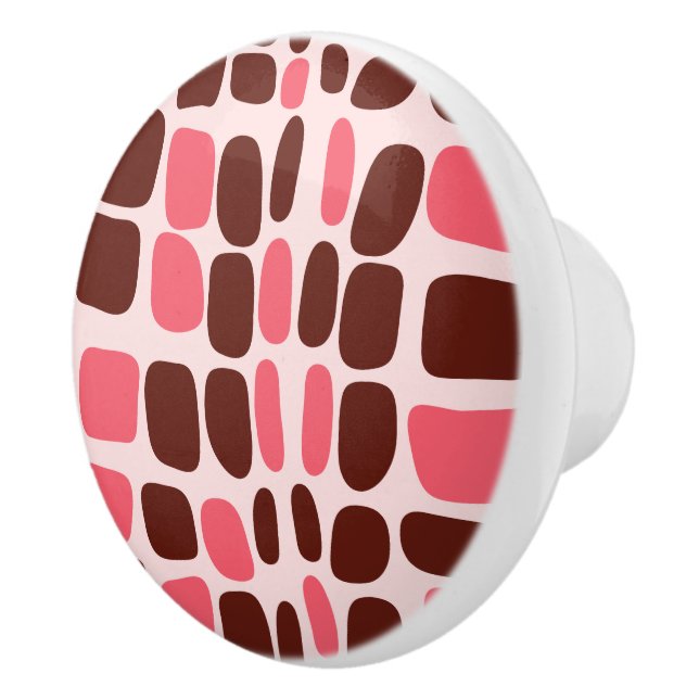 Retro Mod Pink & Chocolate Geometric Ceramic Knob (Right)