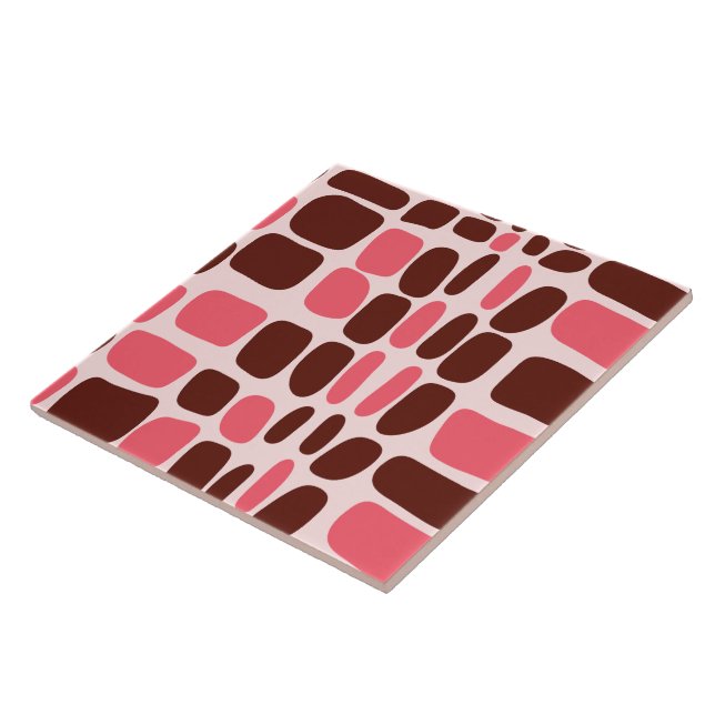 Retro Mod Pink & Chocolate Geometric Ceramic Tile (Side)