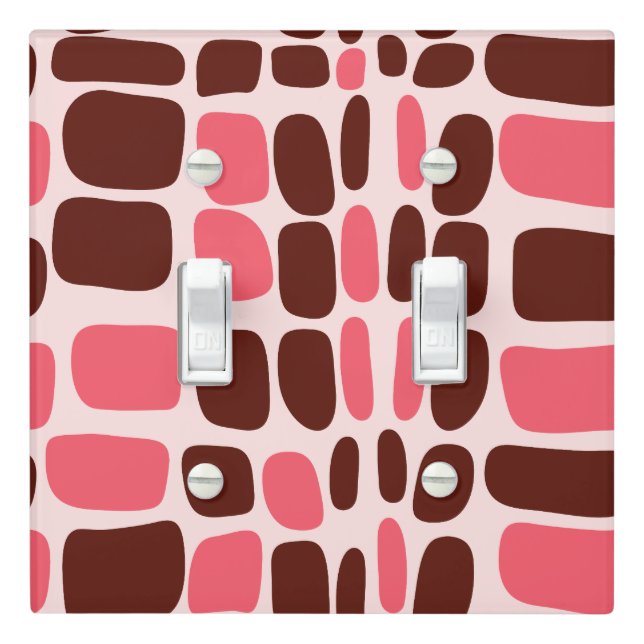 Retro Mod Pink & Chocolate Geometric Light Switch Cover (In Situ)