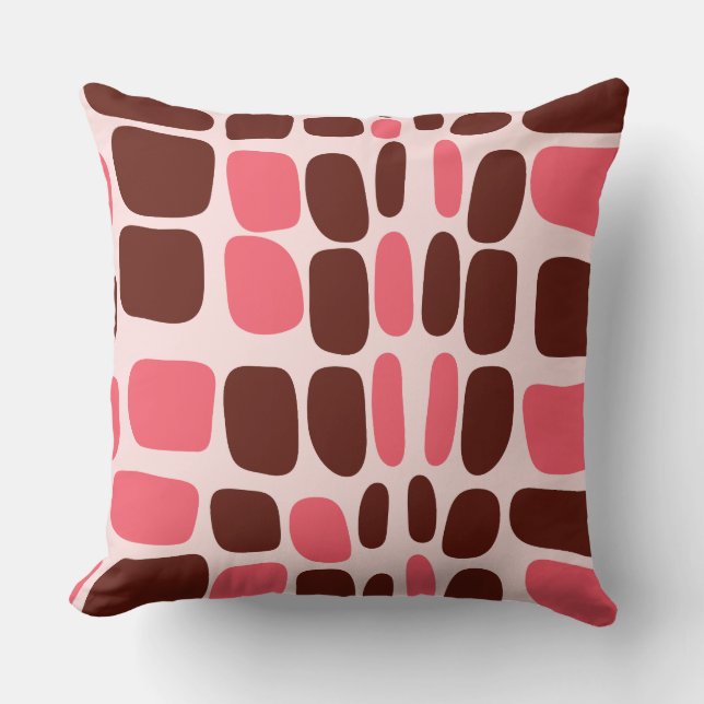 Retro Mod Pink & Chocolate Geometric Throw Pillow (Front)