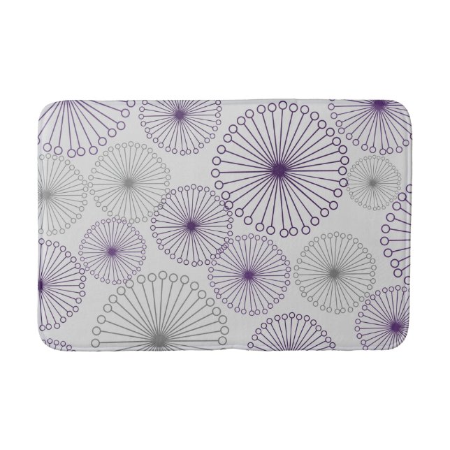 Retro Mod Purple and Gray Circle Abstract Bath Mat (Front)