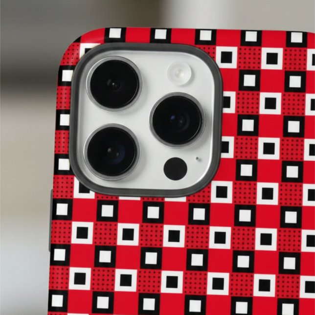 Retro Mod Red Black & White Square Mosaic pattern Case-Mate iPhone Case (Creator Uploaded)