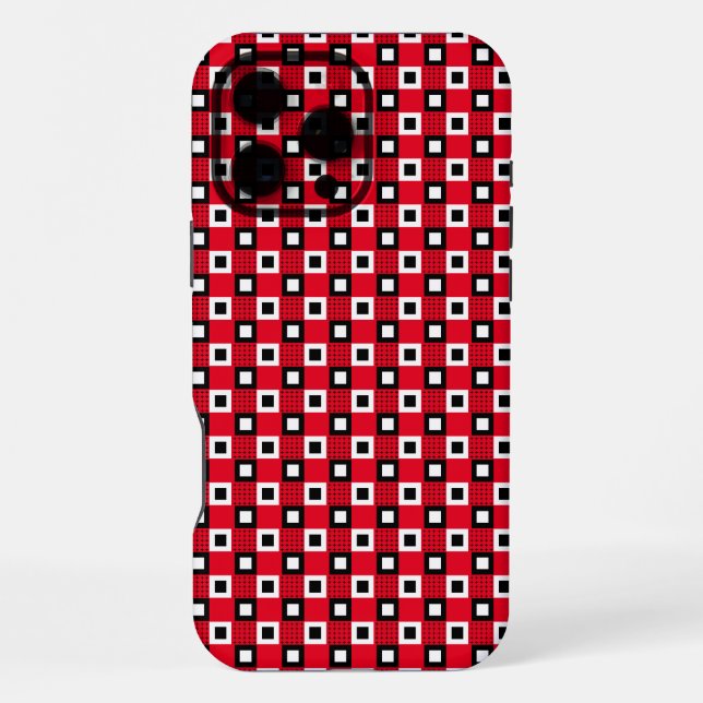 Retro Mod Red Black & White Square Mosaic pattern Iphone Case (Back)