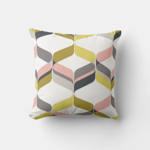 Retro Mod Ribbon Pillow Mustard Yellow Pink Grey