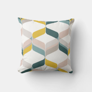 Retro Mod Ribbons Pillow Aqua Teal Mustard Pink
