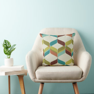 Retro Mod Ribbons Pillow Teal Aqua Green Brown  
