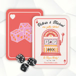 Retro Mod Save the Date Slot Machine Wedding Invitation<br><div class="desc">Hit the Jackpot playing cards with fun fonts with a mod retro vibe. Features a Ace of Hearts faux playing card with a fun retro inspired slot machine design and dice on the back. Colors of Red, black, orange and very light creamy white. Perfect for a Save the Date or...</div>