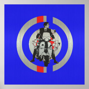 Retro Mod scooter rider metallic Poster