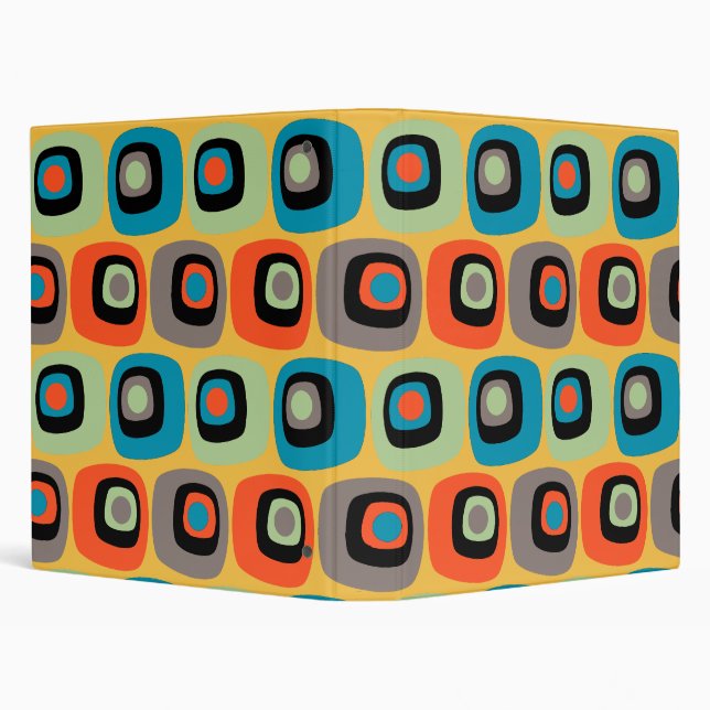 Retro mod square and circles pattern 3 ring binder (Background)