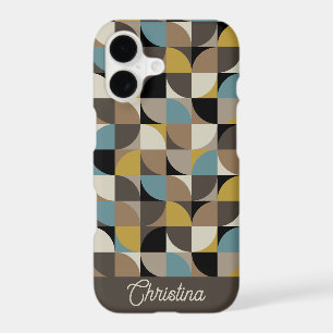 Retro Mod Squares Blue Brown Name Personalized iPhone 17 Case