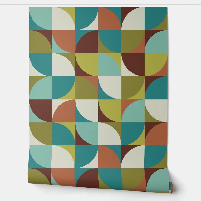 Retro Mod Squares Green Blue Brown Wallpaper (Unrolling)