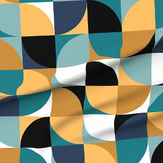 retro mod squares in teal mustard black white aqua fabric