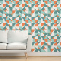 Retro Mod Squares Orange Mint Teal Aqua Blue