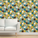 Retro Mod Squares Teal Blue Brown Mustard Yellow Wallpaper