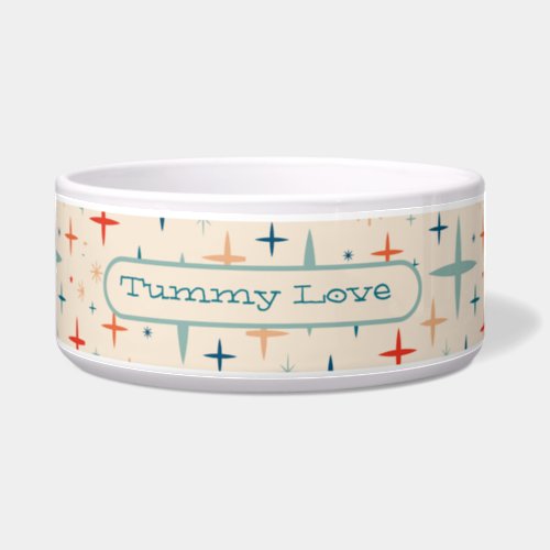 Retro Mod Starburst Pet Food Bowl Love Tummy