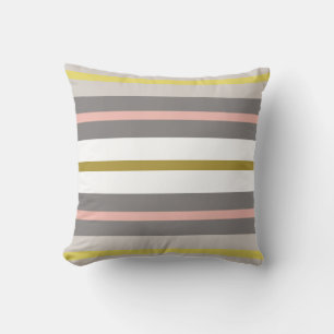 Retro Mod Stripes Pillow Taupe Yellow Pink Grey
