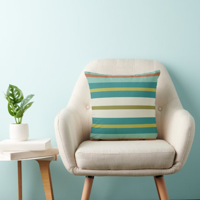 Retro Mod Stripes Pillow Teal Aqua Beige Green  (Chair)