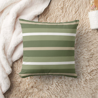 Retro Mod Stripes Throw Pillow Sage Olive Beige 