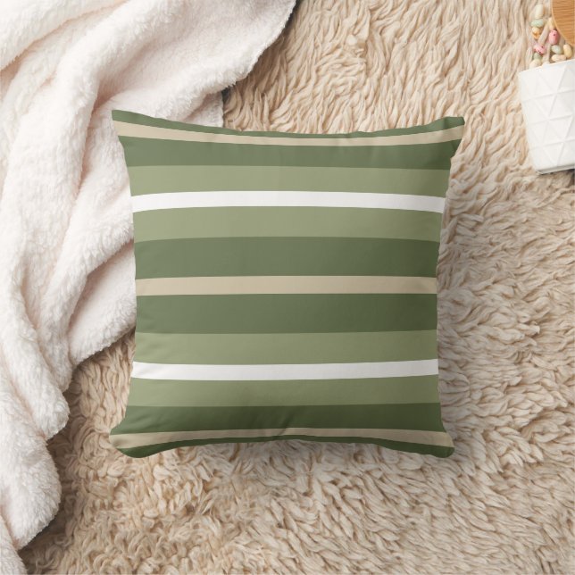 Retro Mod Stripes Throw Pillow Sage Olive Beige  (Blanket)