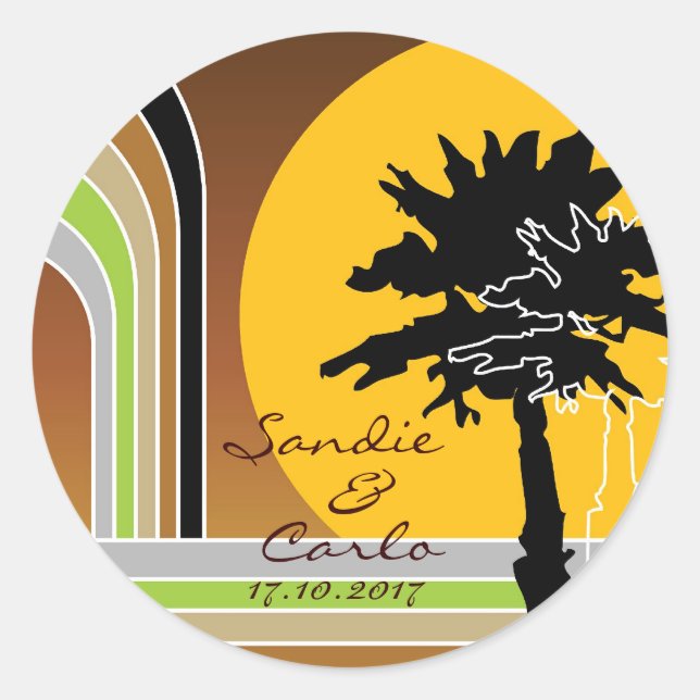 Retro Mod Stripes Tropical Summer Wedding Sticker (Front)