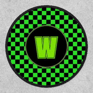 Retro Mod Style Neon Black & Green Checkerboard Patch